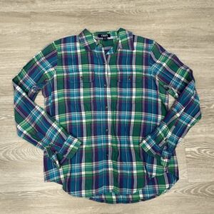 Chaps Denim Womens Shirt Button Down Long Sleeve Plaid Multicolor Size Large